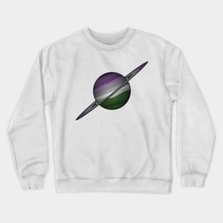 Planet and Rings in Genderqueer Pride Flag Colors Crewneck Sweatshirt